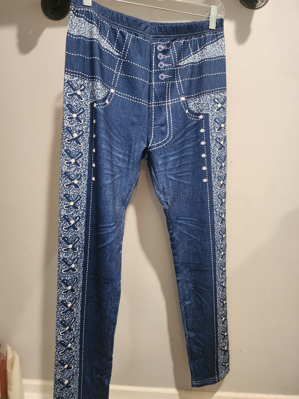Women's Blue Printed Jeggings - Elastic Waist Slim Fit